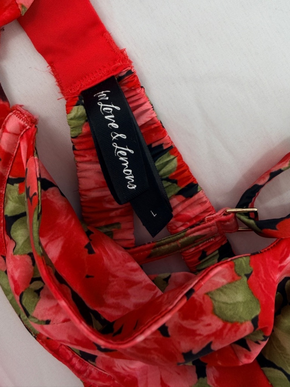 For Love & Lemons Floral Bikini Set L Top XL Bottom Strappy Red Swim - Picture 5 of 7